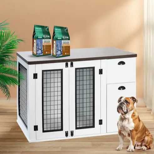 Pets Australia™ Furniture Style Wooden Dog Cage – Double Door Dog Crate with Side Cabinet