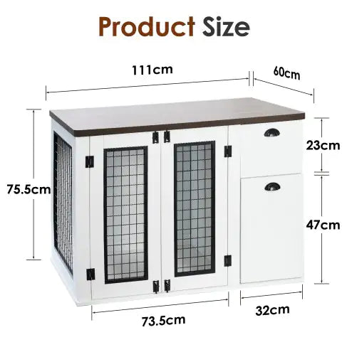 Pets Australia™ Furniture Style Wooden Dog Cage – Double Door Dog Crate with Side Cabinet