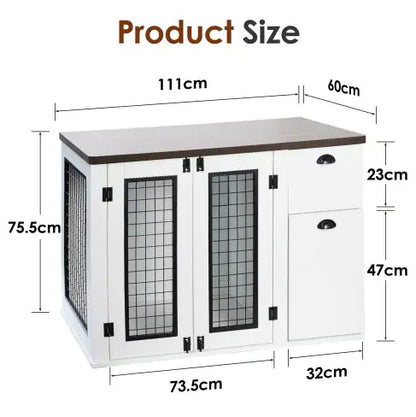 Pets Australia™ Furniture Style Wooden Dog Cage – Double Door Dog Crate with Side Cabinet