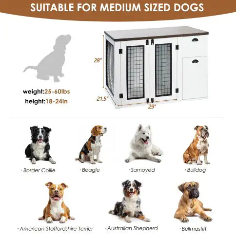 Pets Australia™ Furniture Style Wooden Dog Cage – Double Door Dog Crate with Side Cabinet