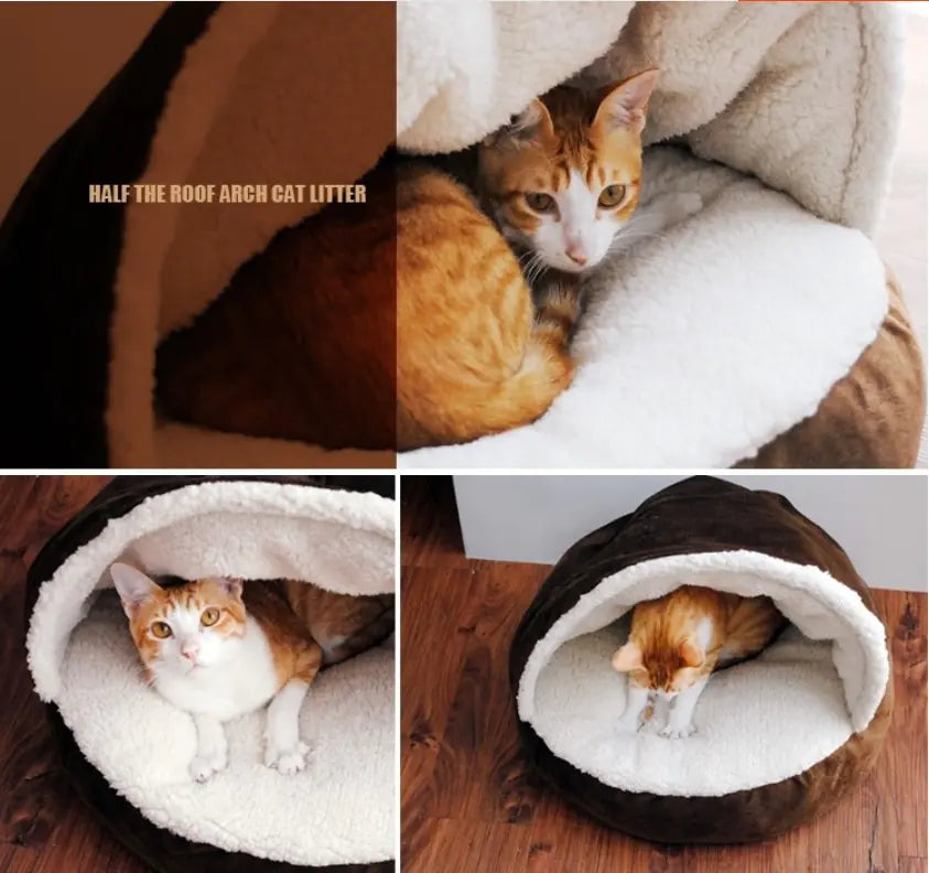 Pets Australia™ Removable Half Roof Cat House – Cosy Cat Bed & Indoor Pet Shelter