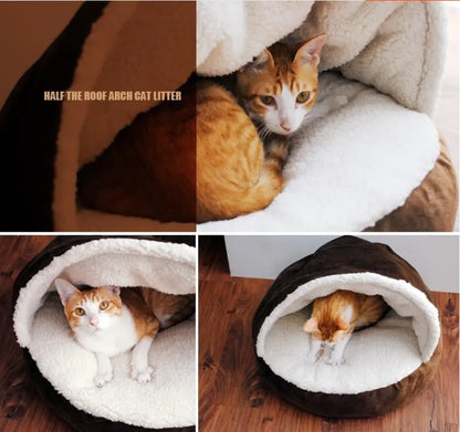 Pets Australia™ Removable Half Roof Cat House – Cosy Cat Bed & Indoor Pet Shelter