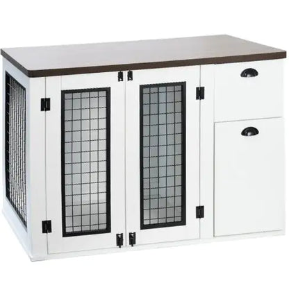 Pets Australia™ Furniture Style Wooden Dog Cage – Double Door Dog Crate with Side Cabinet